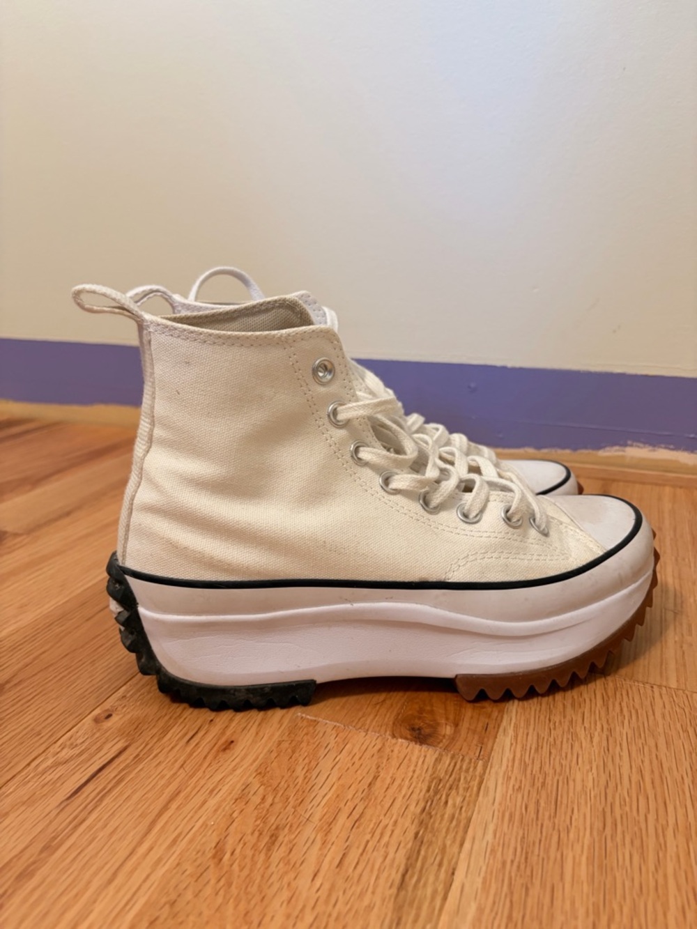 Converse Cream Platform High-Top Sneakers with Black Trim